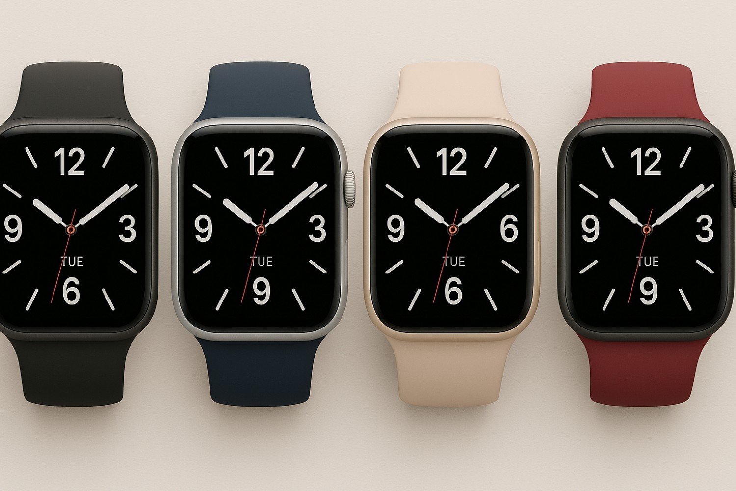 Image of apple watches in a line